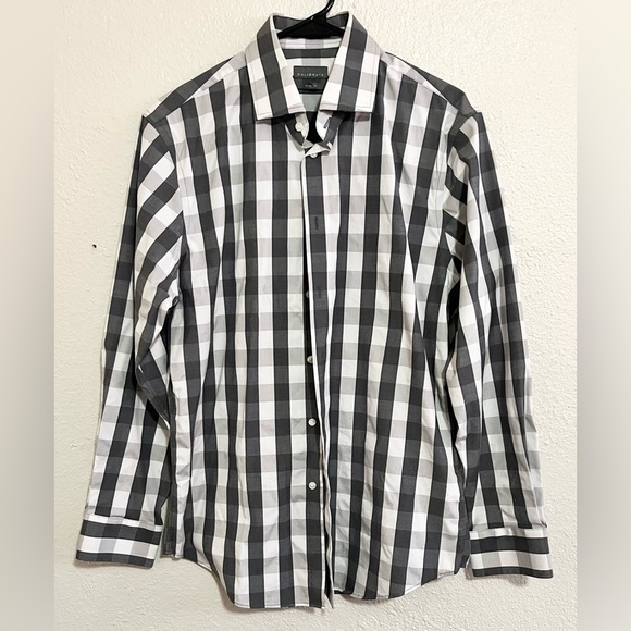 Calibrate Trim Fit Checkered Button-Up Black & White Men’s L/S Shirt Sz Sm EUC - Picture 1 of 4